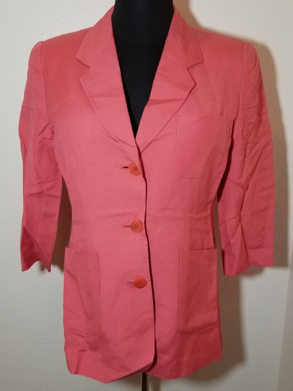 Morgan Taylor Studio Womens Sz 16 Coral Linen Blazer 3/4 Sleeve Coastal Business